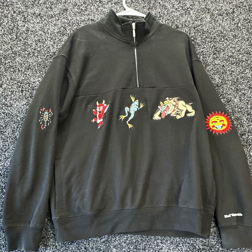 HUF Bledsoe Quarter Zip Fleece Black Large Tyler Bledsoe Embroidered Tattoo